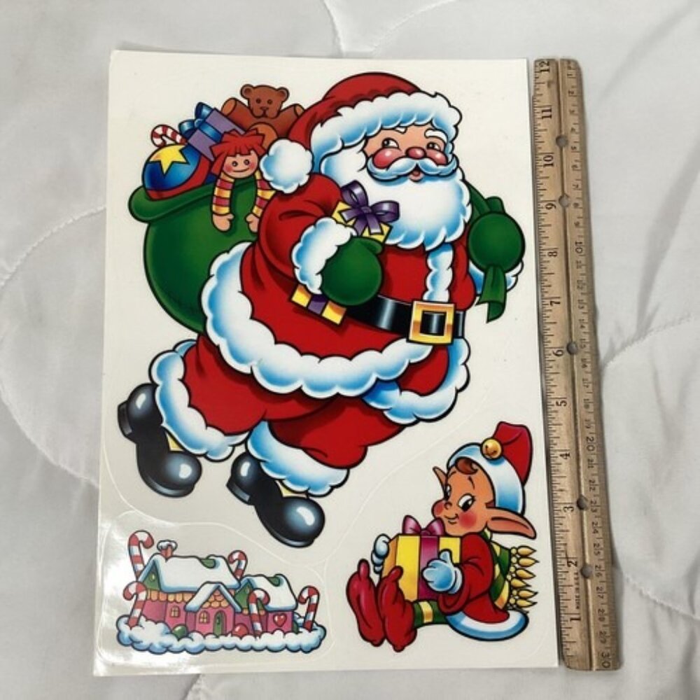 Vintage Christmas Static Cling Window Kit Santa Holiday 9x12 Sheets Set Of 5 - Picture 9 of 10